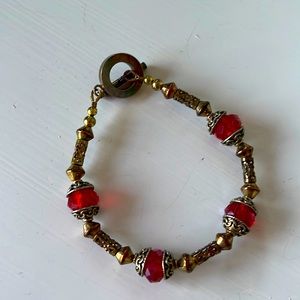 Red and gold beaded bracelet
